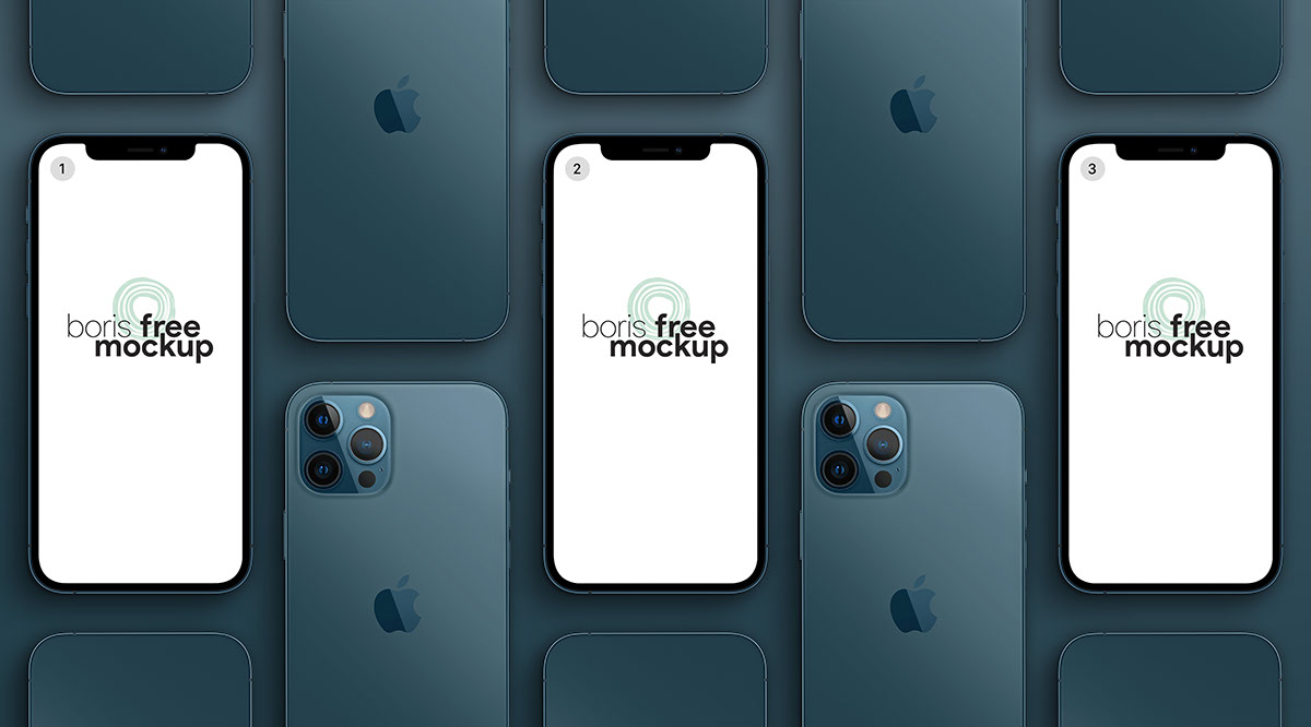 Pacific Blue iPhone 12 Pro Max Mockup 2 by Boris Free Mockup rendition image